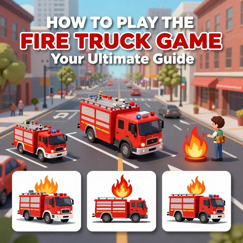 An illustration depicting the main gameplay elements of fire truck games.