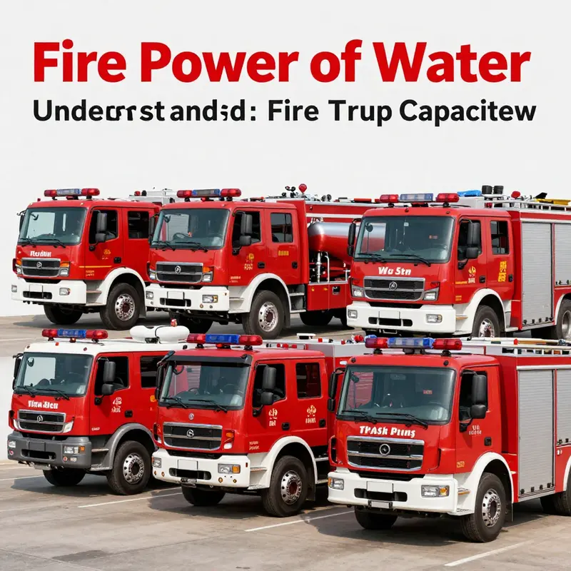 Diverse fire trucks exemplifying different capacities in water storage.