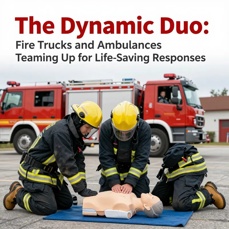 Fire trucks and ambulances navigating urban traffic to provide rapid emergency response.