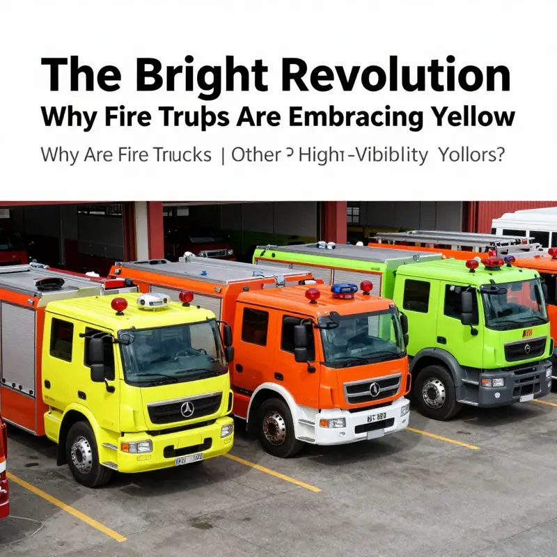 A lime-yellow fire truck showcases enhanced visibility as it responds to an emergency in an urban setting.