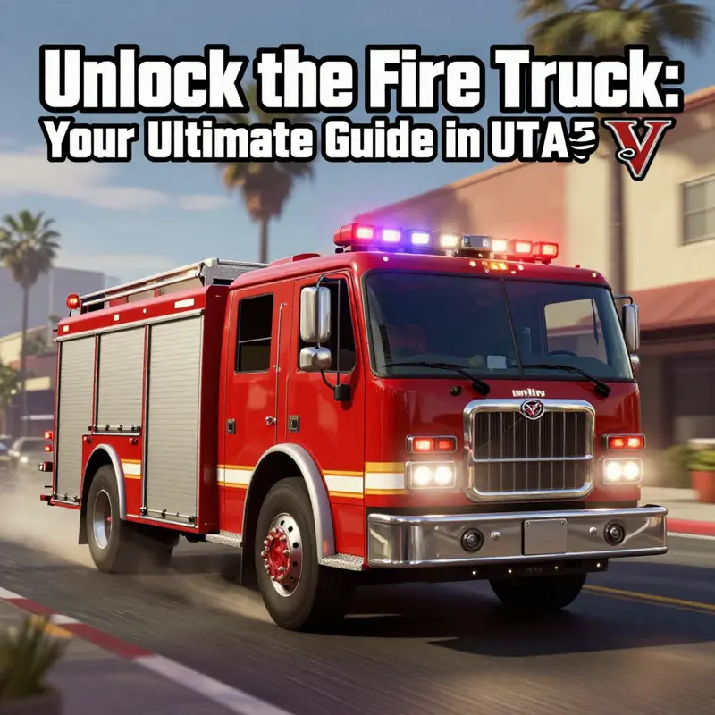 A vibrant cover photo of a fire truck driving through Los Santos, capturing the action and excitement of GTA 5.