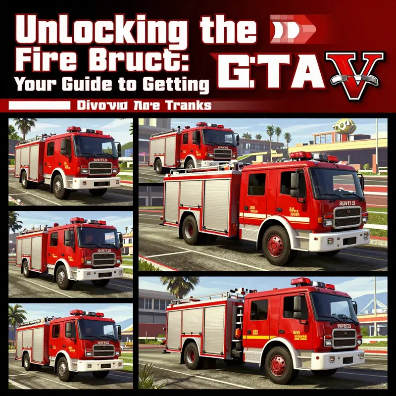A dynamic scene featuring multiple fire trucks in GTA 5 gameplay, illustrating the various methods to obtain these vehicles.