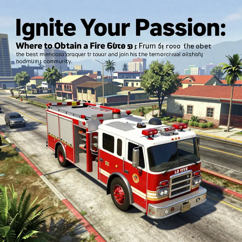 A beautiful aerial view of Los Santos showcasing a vibrant city environment with a fire truck at the forefront.