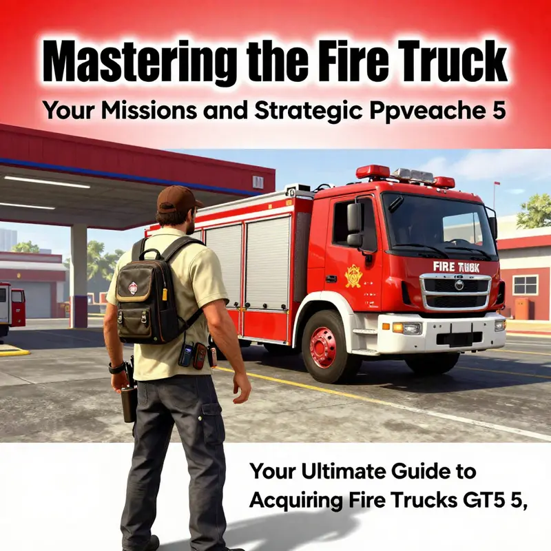 Sneaking into a fire station, a player grabs a fire truck against the backdrop of a setting sun.