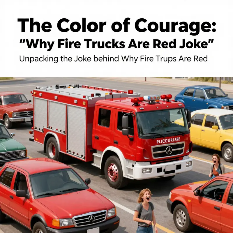 An illustration capturing the humor behind the question of why fire trucks are red.