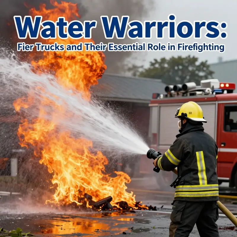 A fire truck positioned at a fire scene, equipped with essential water-carrying elements.