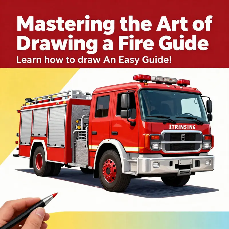A beautifully drawn fire truck illustration against a dynamic backdrop, showcasing artistic talent.