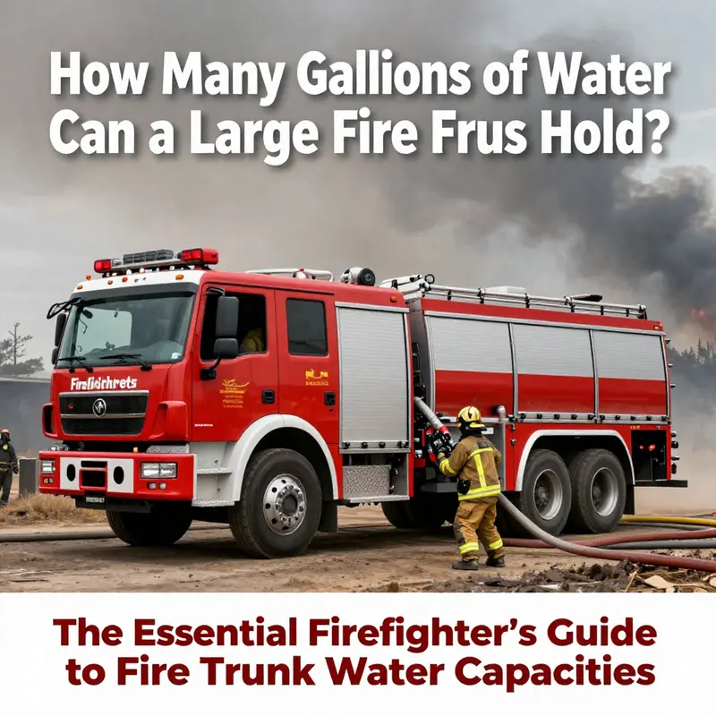 A small fire truck designed for maneuvering through urban environments, illustrating its water capacity range.