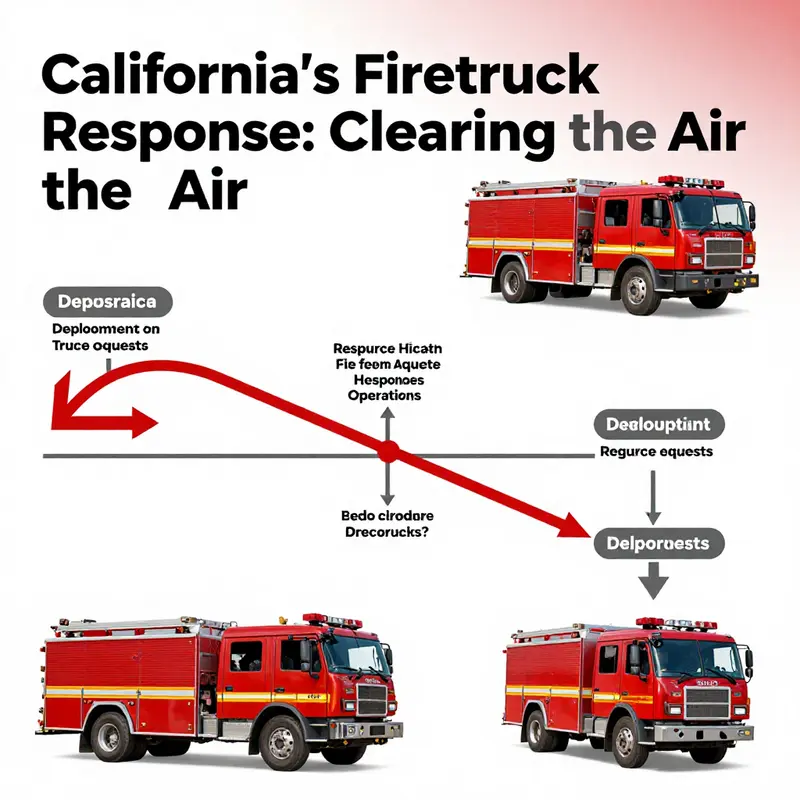 Fire trucks prepared for deployment during a wildfire emergency in California, showcasing the coordination and response efforts.