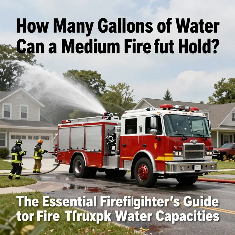 A small fire truck designed for maneuvering through urban environments, illustrating its water capacity range.
