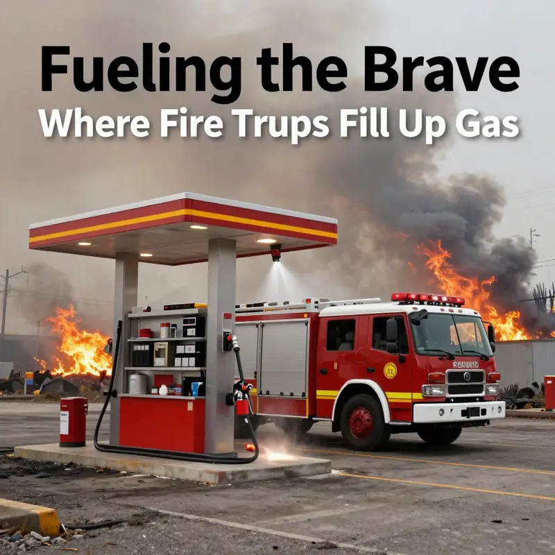 Fire trucks filling up at a standard commercial fuel station, reflecting everyday operation needs.