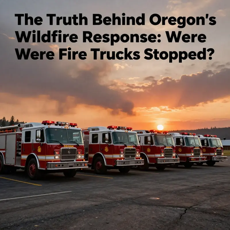 A lineup of Oregon fire trucks ready to respond to wildfires, symbolizing preparedness and resilience.