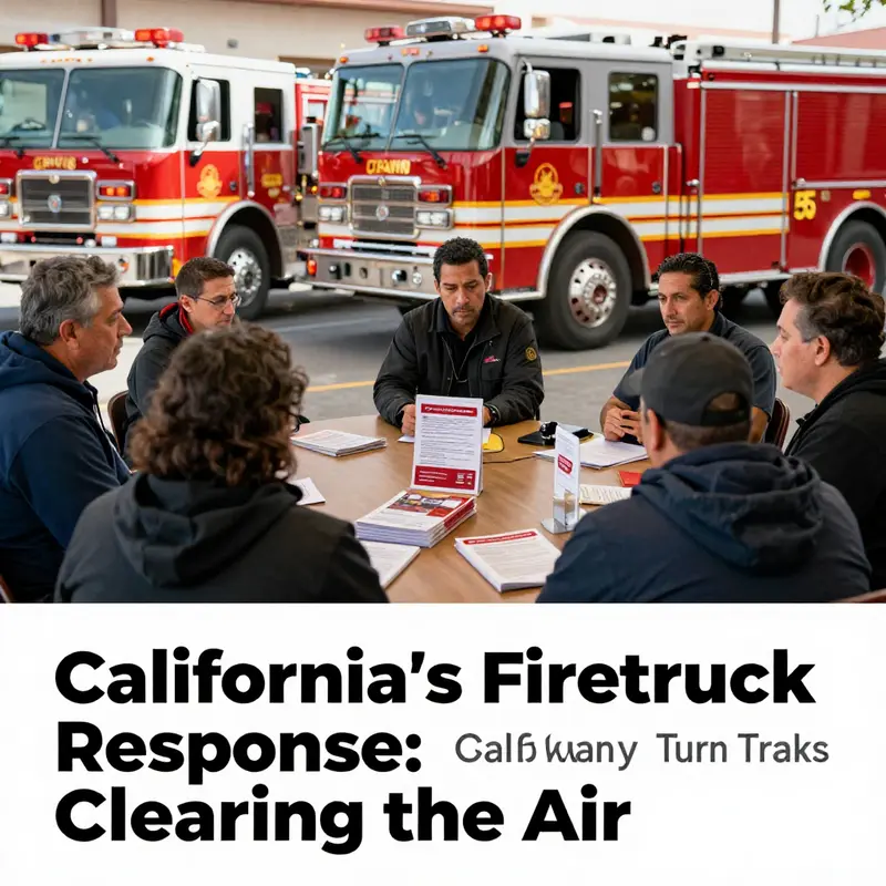 Fire trucks prepared for deployment during a wildfire emergency in California, showcasing the coordination and response efforts.