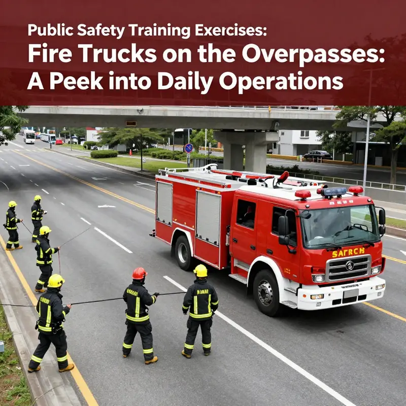 A fire truck on an overpass during a routine deployment, ensuring community safety.