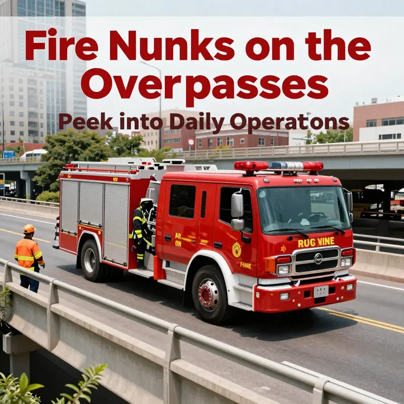 A fire truck on an overpass during a routine deployment, ensuring community safety.