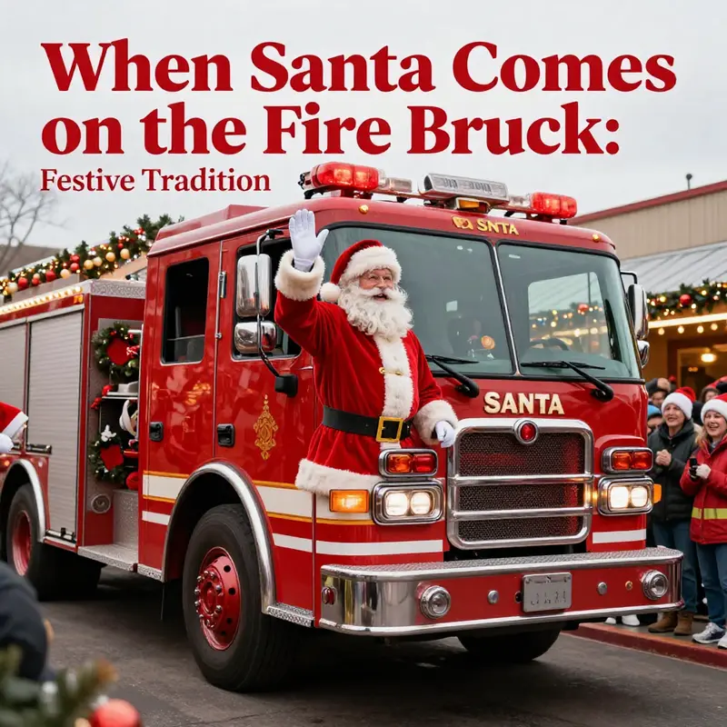 Santa Claus bringing holiday joy from a fire truck, symbolizing community spirit.