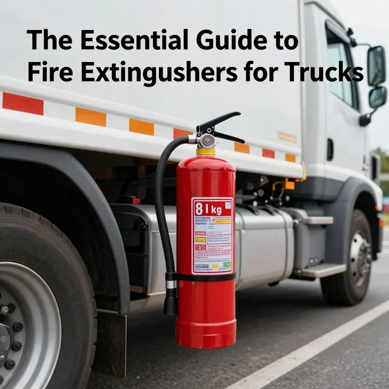 A semi truck equipped with a properly sized fire extinguisher, demonstrating compliance with safety regulations.