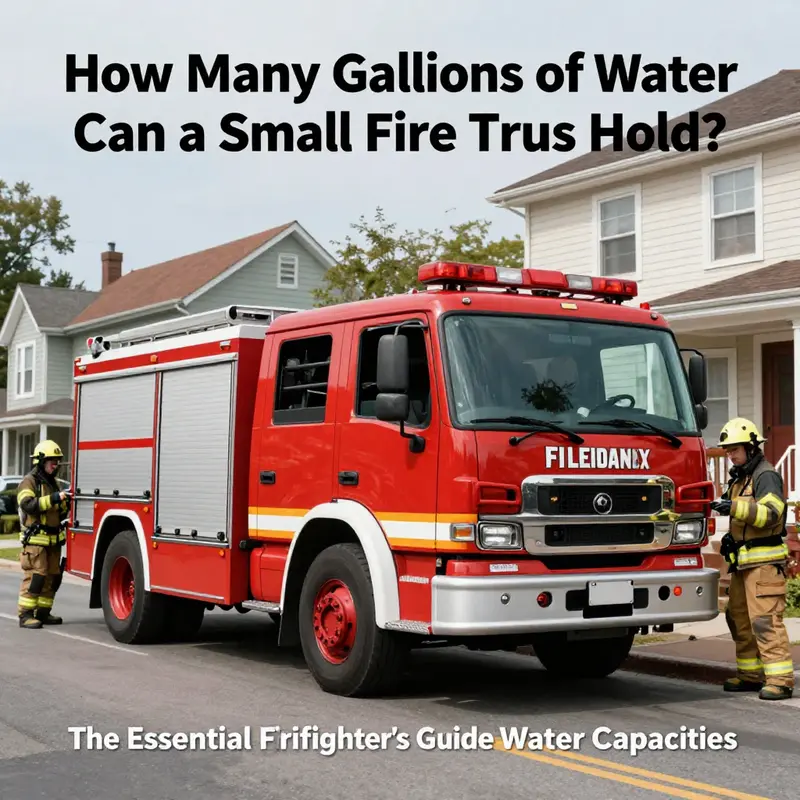 A small fire truck designed for maneuvering through urban environments, illustrating its water capacity range.