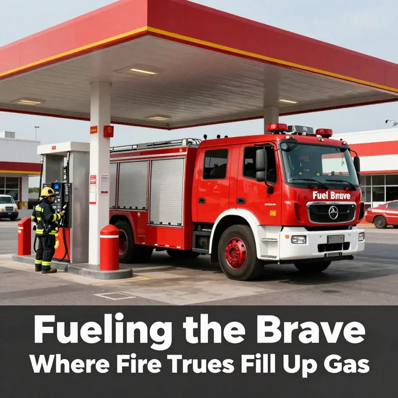 Fire trucks filling up at a standard commercial fuel station, reflecting everyday operation needs.