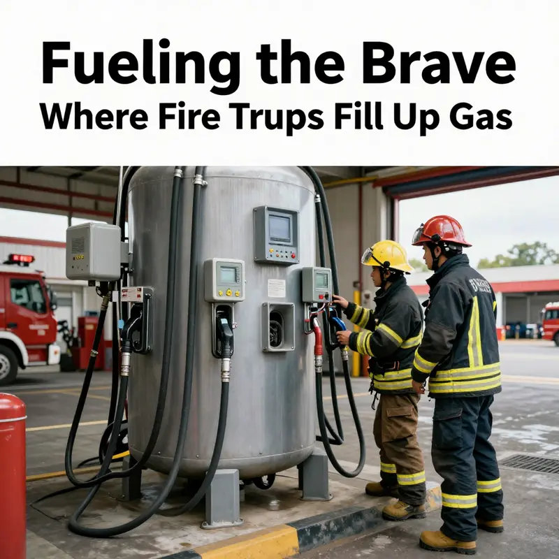 Fire trucks filling up at a standard commercial fuel station, reflecting everyday operation needs.