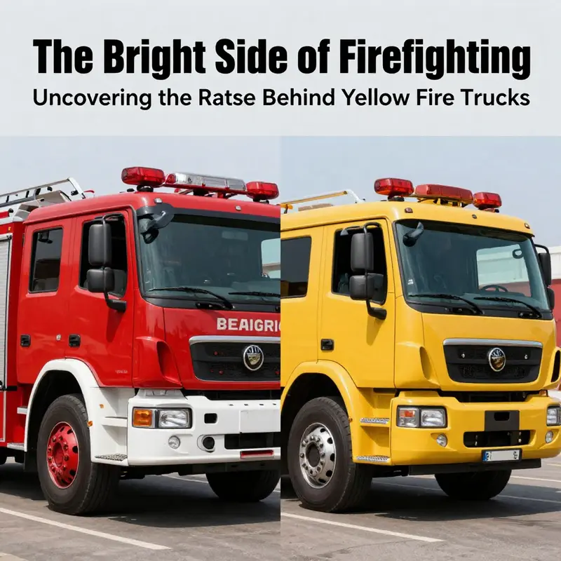 A yellow fire truck standing out against an urban background, highlighting its enhanced visibility.