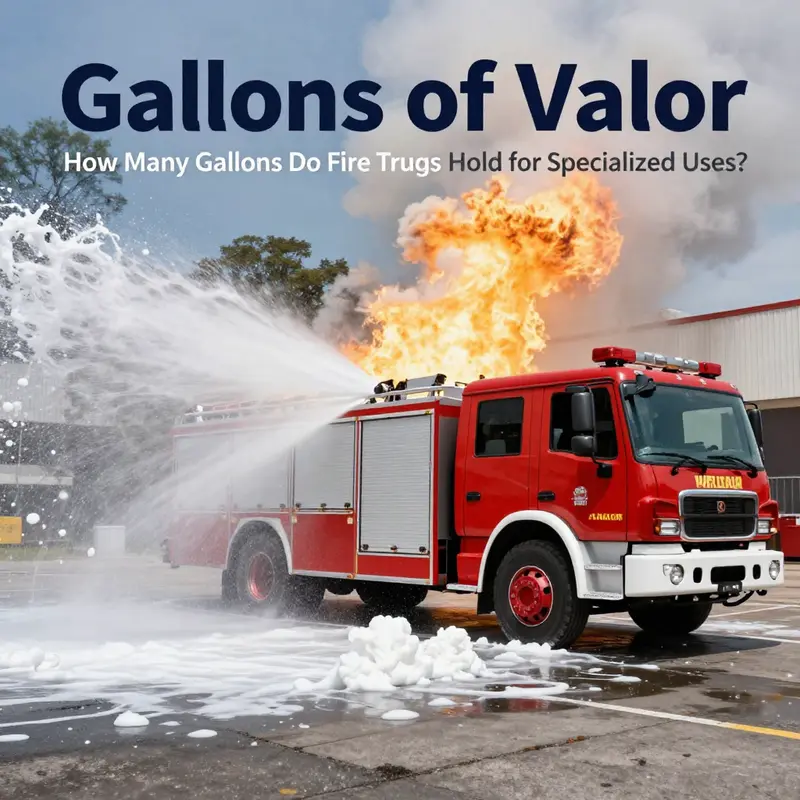 A diverse lineup of fire trucks illustrating the range of water capacities across different types.