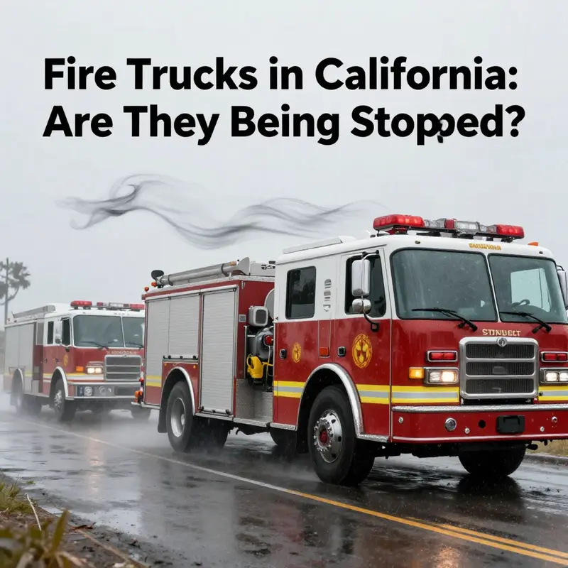 Fire trucks navigating perilous terrain amidst California wildfires, highlighting the intense challenges firefighters encounter.