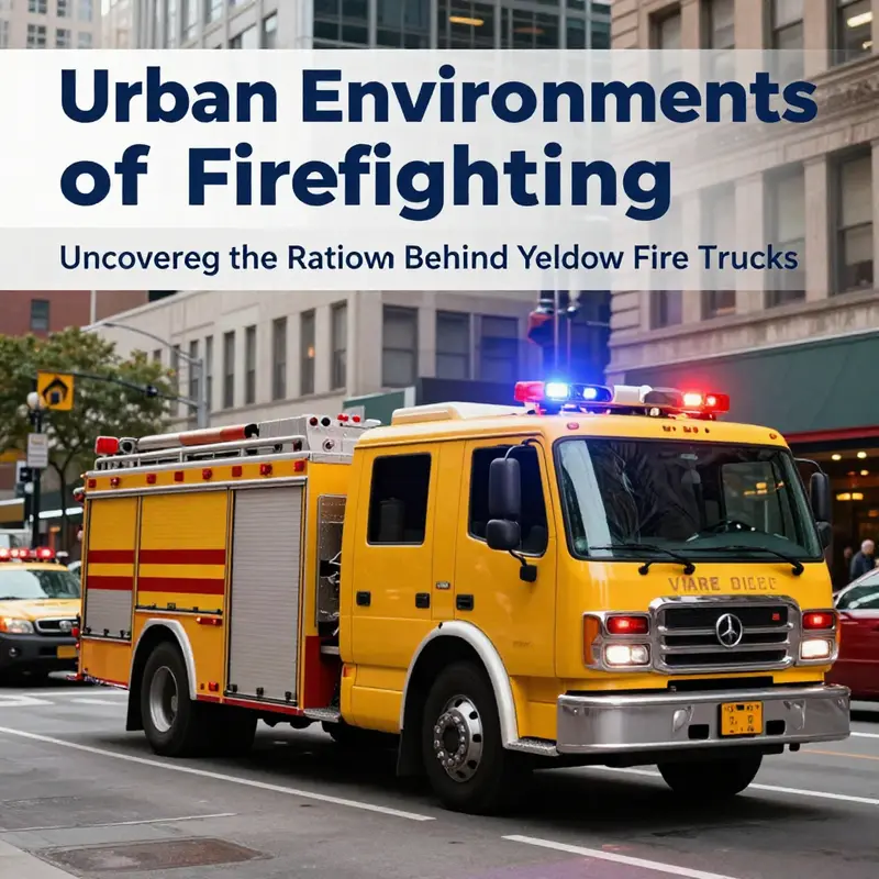A yellow fire truck standing out against an urban background, highlighting its enhanced visibility.