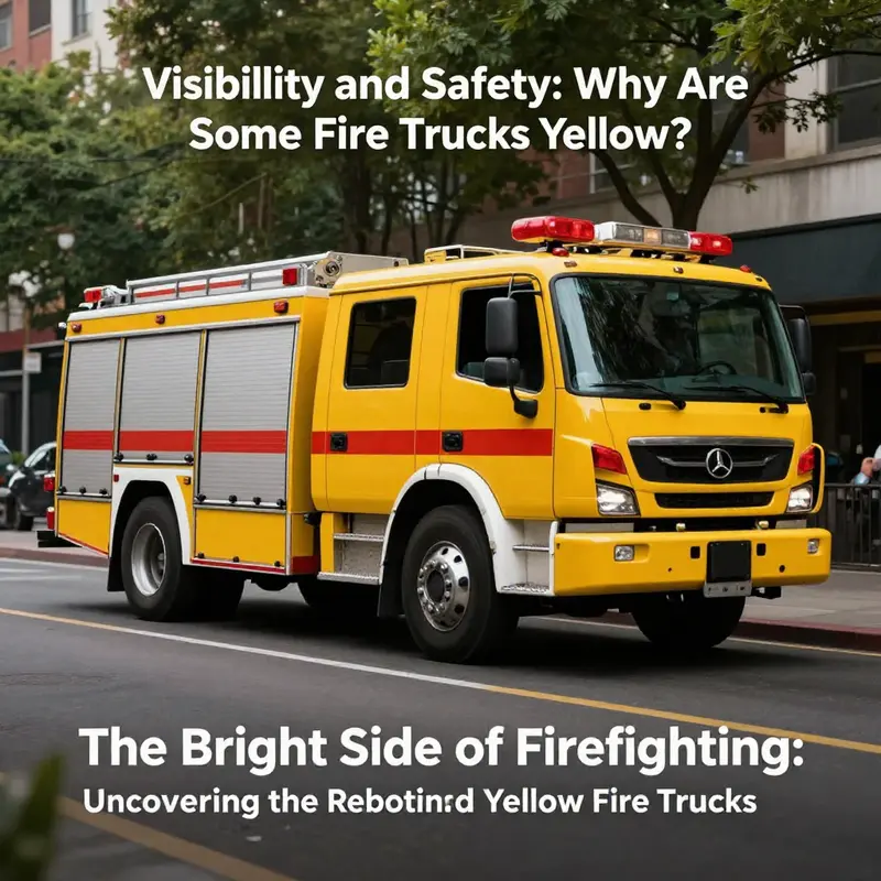 A yellow fire truck standing out against an urban background, highlighting its enhanced visibility.