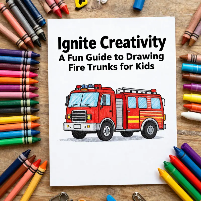 Step-by-step illustration guiding kids in drawing a fire truck.