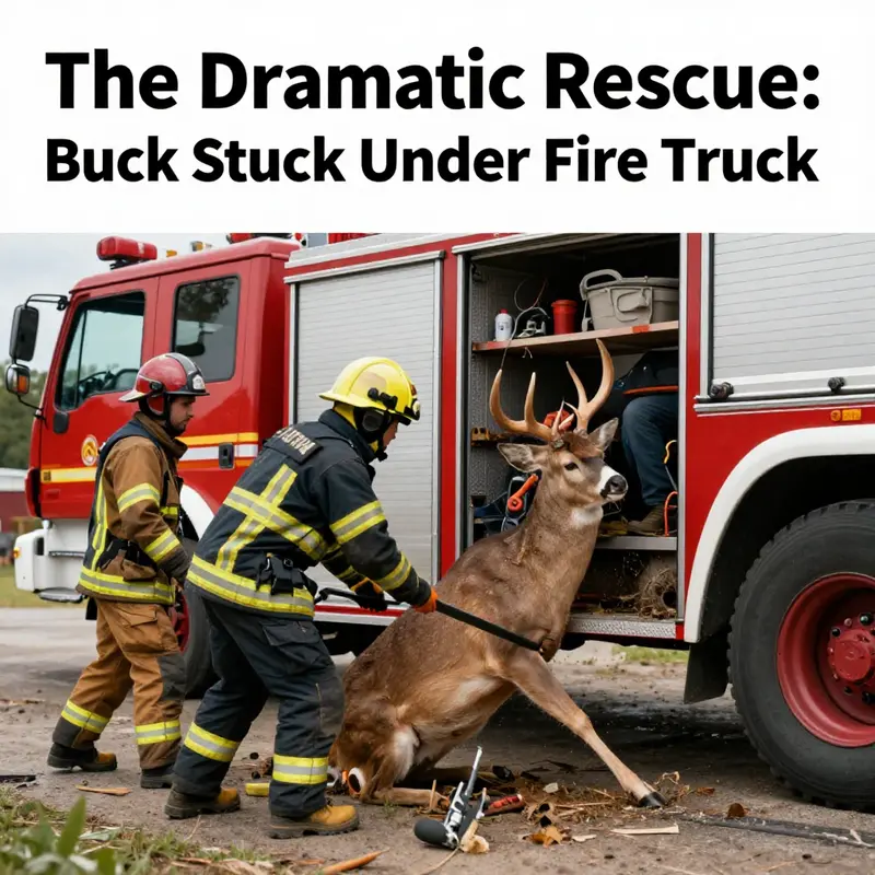 Firefighters and wildlife rescue teams unite to help a buck trapped under a fire truck in a remarkable display of cooperation.