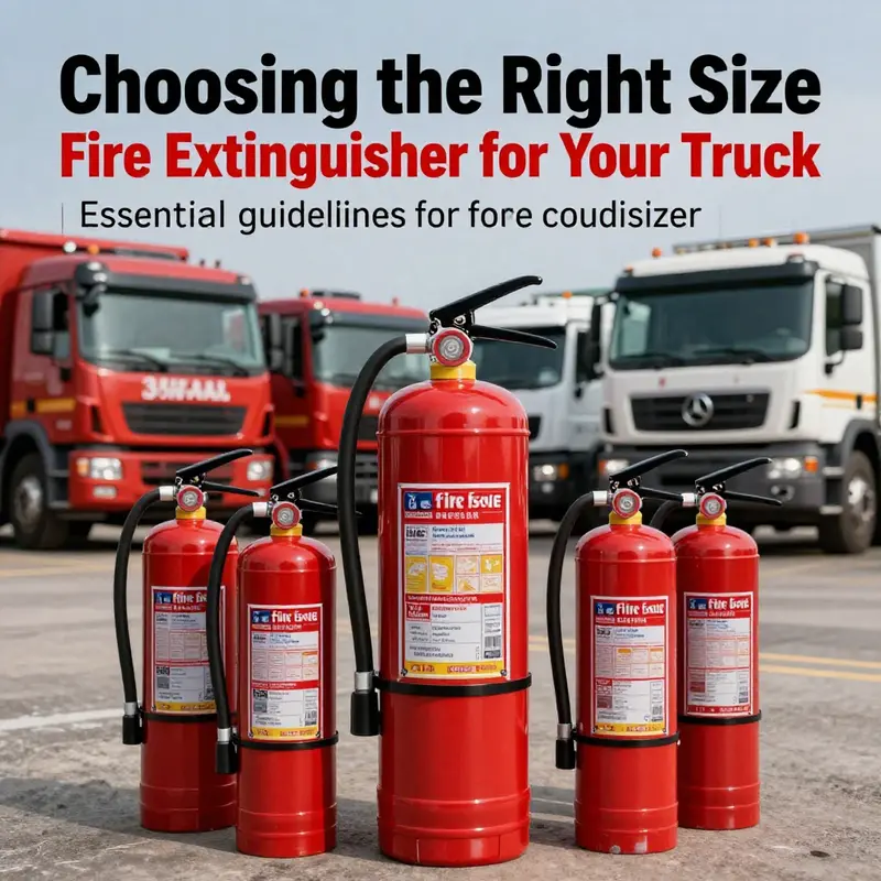 A collection of fire extinguishers for various truck types, symbolizing fire safety and emergency preparedness.