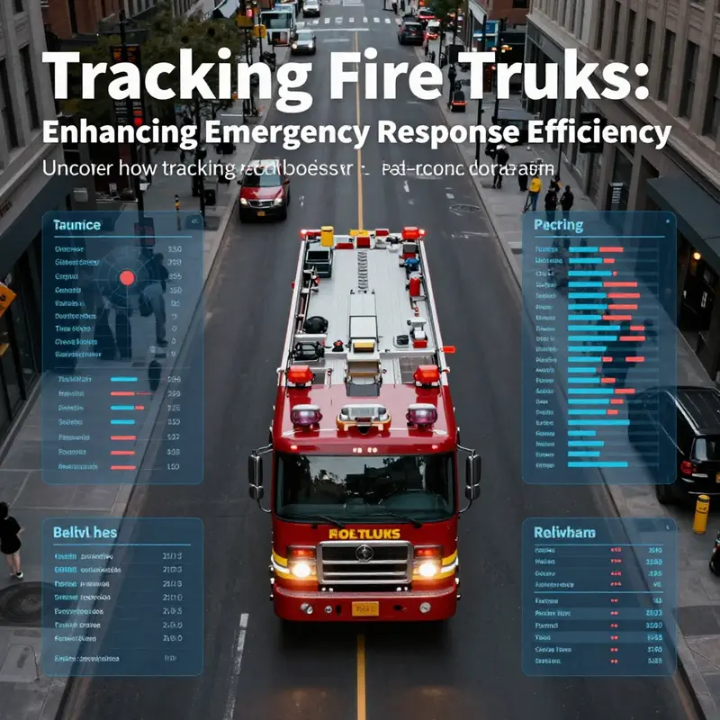 Overhead view of a fire truck in a city, with tracking data overlays.