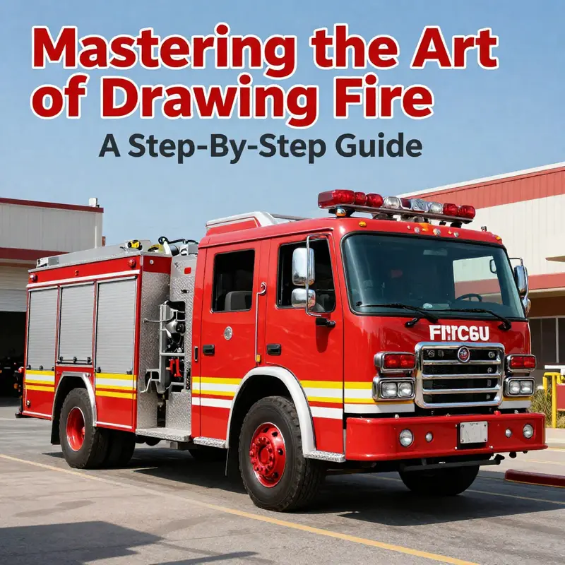 A vibrant fire truck depicted in action, showcasing its colors and presence in a firefighting environment.
