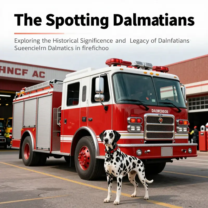 A Dalmatian standing on a fire truck, representing the longstanding tradition and cultural legacy of Dalmatians in firefighting.