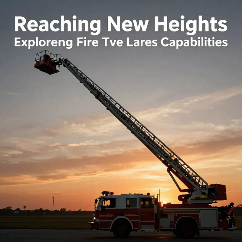 Fire truck with ladder extended into the sky at sunset, illustrating the reach and capability of modern firefighting technology.