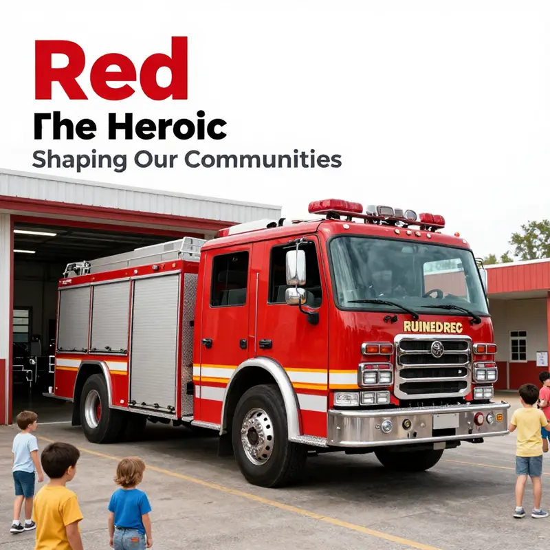 A prominent red fire truck stationed at a firehouse, embodying hope and the spirit of community service.