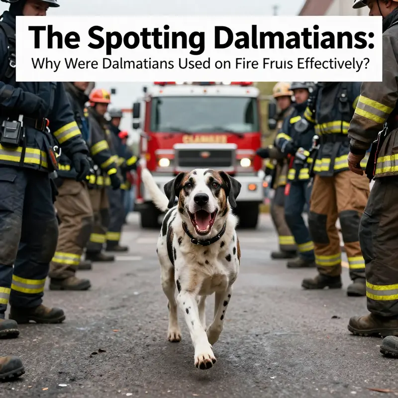 Dalmatians running alongside horse-drawn fire engines, exemplifying their role in firefighting.