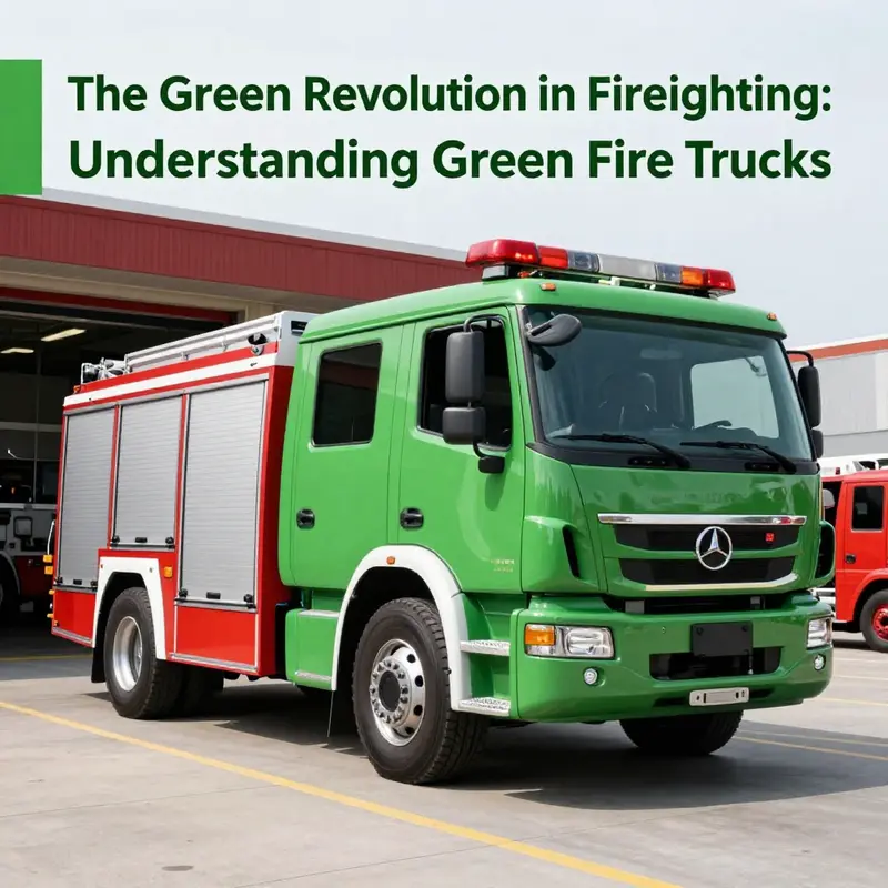 A modern green fire truck emphasizing its unique design and essential firefighting equipment.