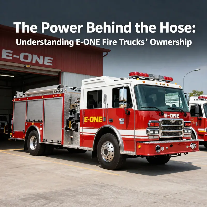 E-ONE fire trucks parked at a REV Group facility, signifying the strong ownership link.