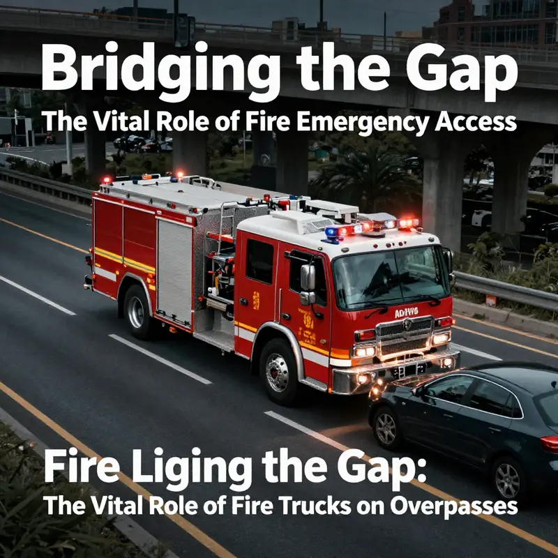 Fire truck positioned on an overpass, ready for rapid emergency response.