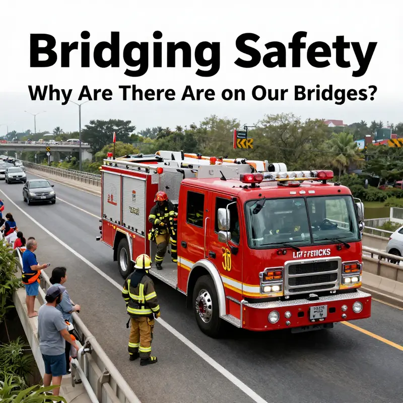 Fire truck ready for response on a bridge, ensuring safety and quick access during emergencies.