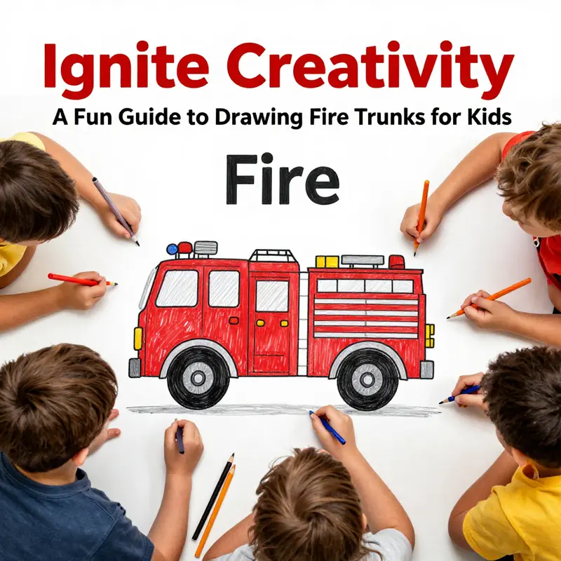 Step-by-step illustration guiding kids in drawing a fire truck.