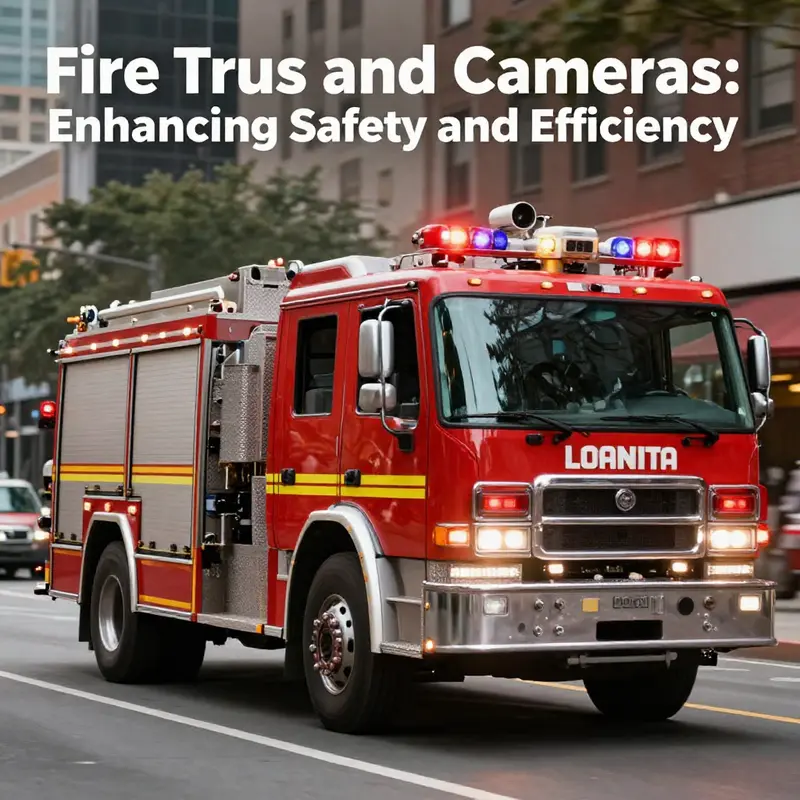 Fire truck equipped with cameras racing through the streets on an emergency call.