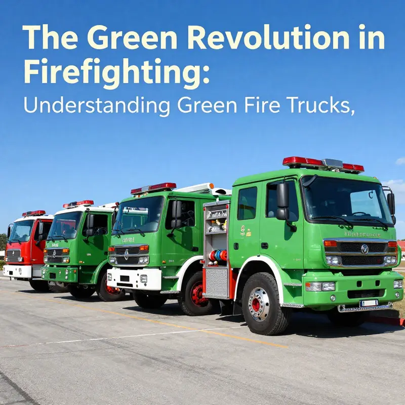 A lineup of green fire trucks in different designs, emphasizing their modern appearance and functionality.