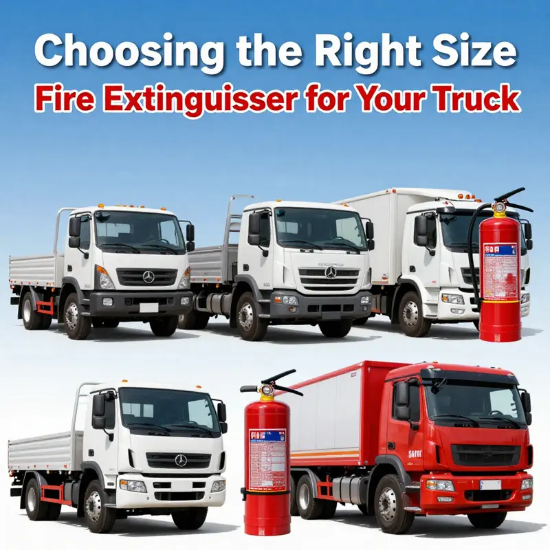 Visual representation of fire extinguisher sizes tailored for light, medium, and heavy-duty trucks.