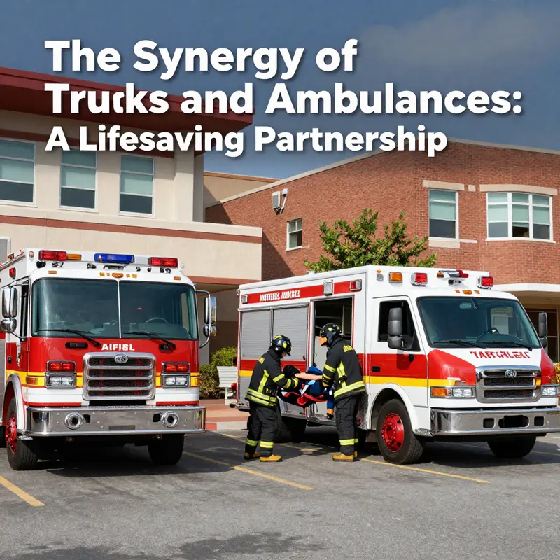 Firefighters and paramedics collaborate seamlessly during a transfer to emphasize the integration of fire trucks and ambulances.