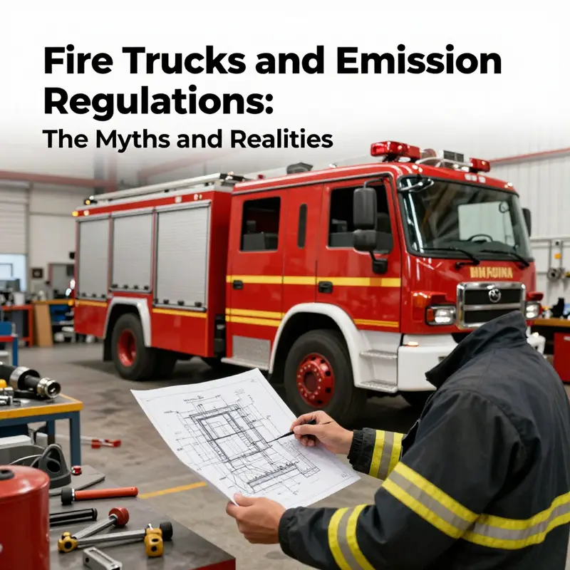 Modern fire trucks showcasing their compliance with emission standards, highlighting the intersection of safety and environmental responsibility.