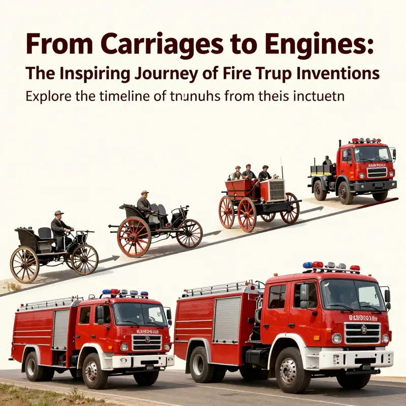 Timeline of fire truck evolution from 1518 with images illustrating key developments leading to modern fire trucks.