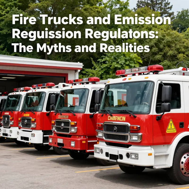 Modern fire trucks showcasing their compliance with emission standards, highlighting the intersection of safety and environmental responsibility.